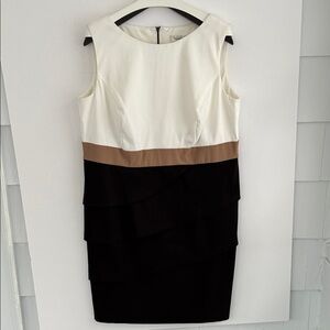 dressbarn Dress Cream White Brown and Black 18W